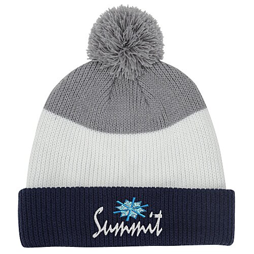 Cozy Rib Knit Striped Pom Beanie Main Image