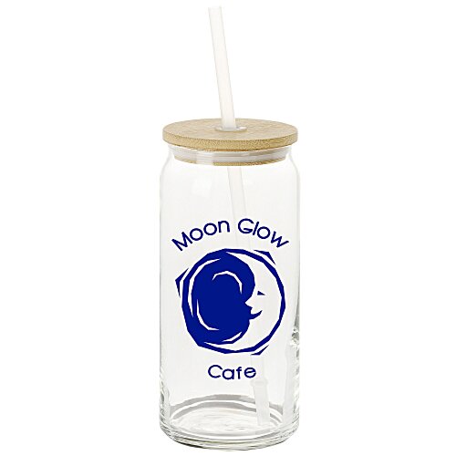 Glass Can with Bamboo Lid and Straw - 20 oz Main Image