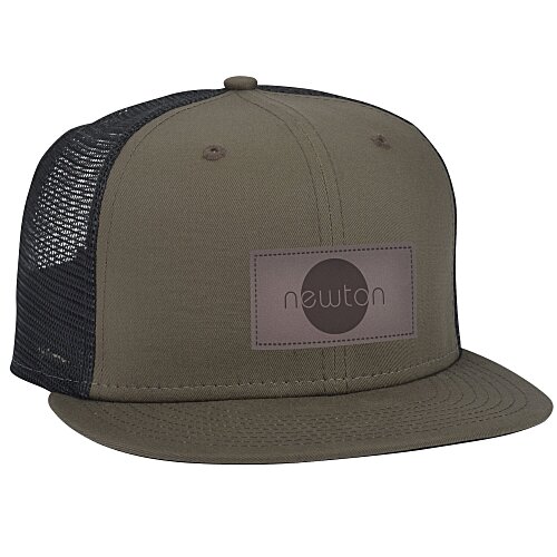 New Era Flat Bill Snapback Trucker Cap - Laser Engraved Patch - 24 hr Main Image