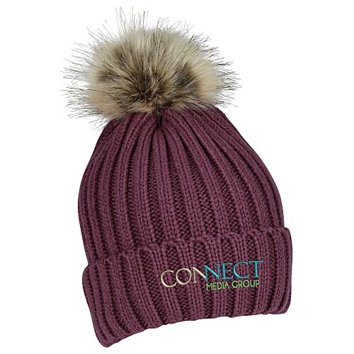 Chunky Knit Faux Fur Pom Beanie Main Image
