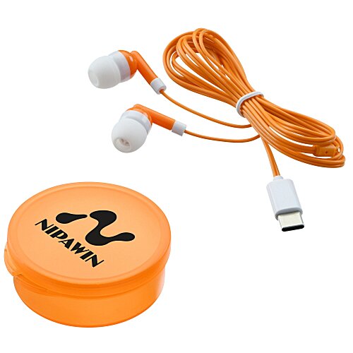 Colorful USB-C Earbuds with Traveler Case Main Image