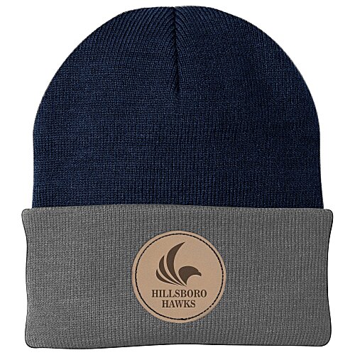 Big Cuff Knit Cap - Two Tone - Laser Engraved Patch Main Image