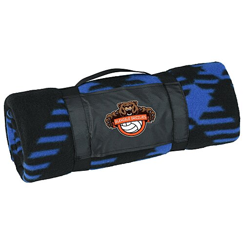 Two Tone Plaid Fleece Blanket with Carry Strap Main Image