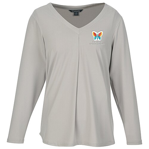 Matte Jersey Pleated V-Neck Blouse - Ladies' Main Image