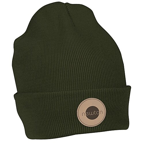 Fleece Lined Beanie with Cuff - Laser Engraved Patch Main Image