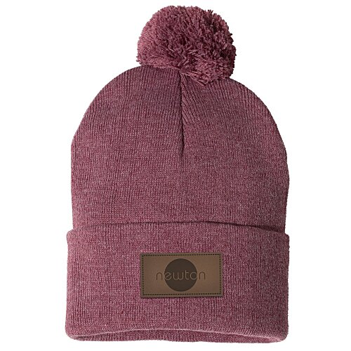 Pom Pom Knit Hat - Laser Engraved Patch Main Image