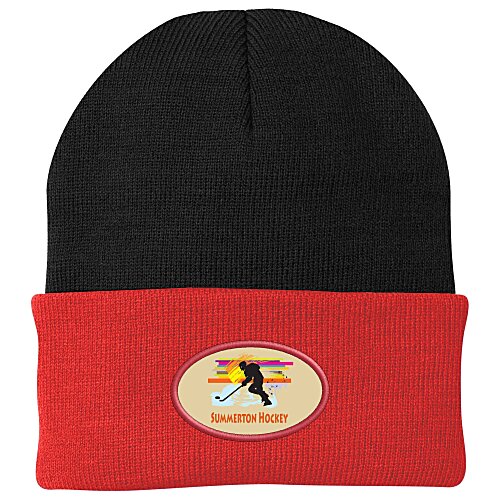 Big Cuff Knit Cap - Two Tone - Full Color Patch - 24 hr Main Image