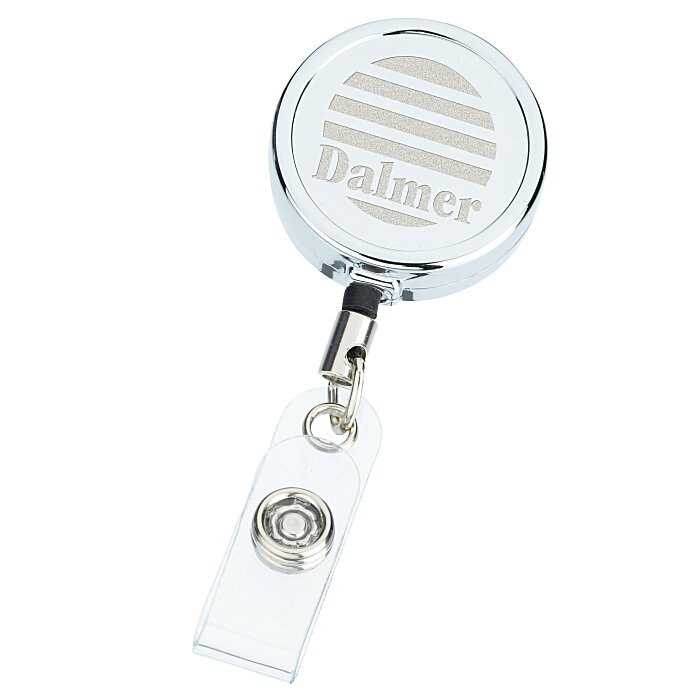 Metal Retractable Badge Holder - Slip Clip - Round - Laser  Engraved 130181-RD-L