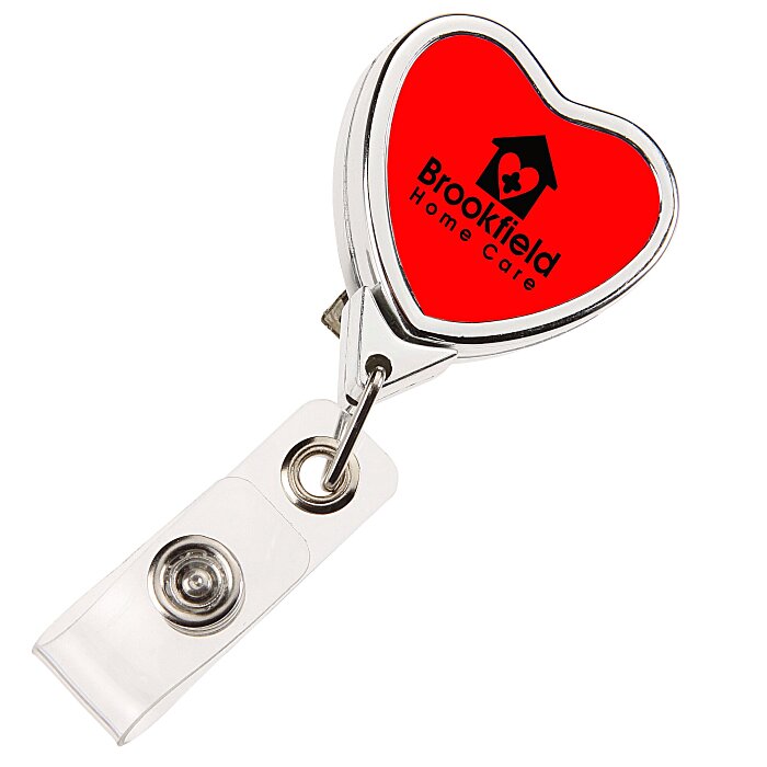  Retractable Badge Holder - Heart - Chrome Finish - Label  109527-HE-L