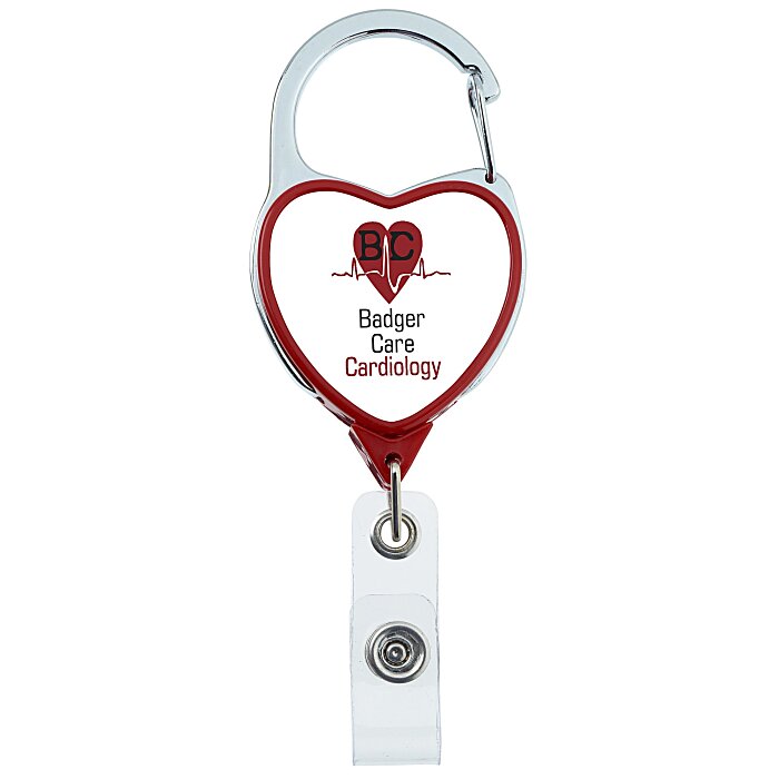  Heavy Duty Clip On Retractable Badge Holder - Heart - Label  130864-HE-L