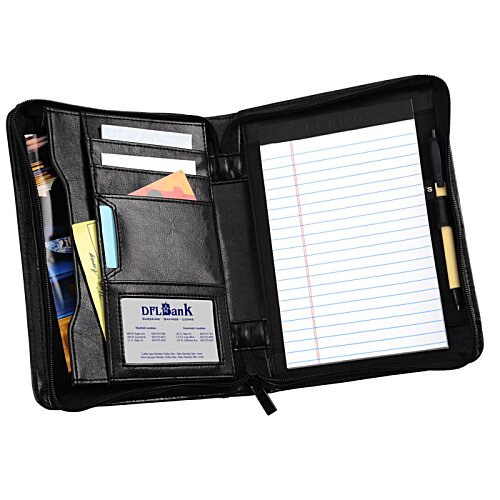 Additional Image 1 - a black leather organizer with a pen and paper
