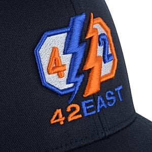 Additional Image 3 - a black hat with blue and orange logo