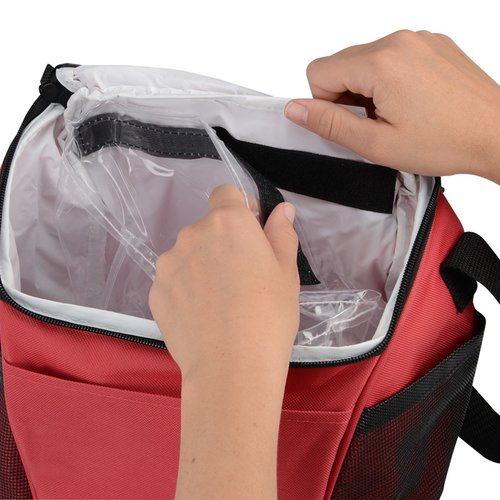 Additional Image 1 - a person opening a red and black bag