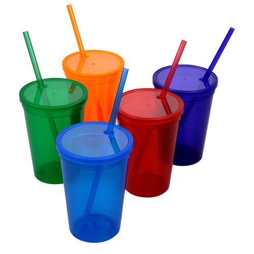 Additional Image 1 - a group of colorful cups with straws