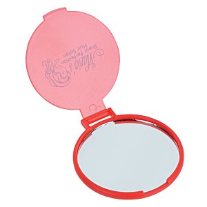 Additional Image 2 - a small pink mirror with a red lid