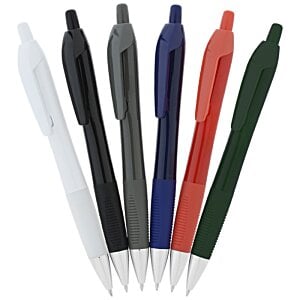 a group of pens in a holder