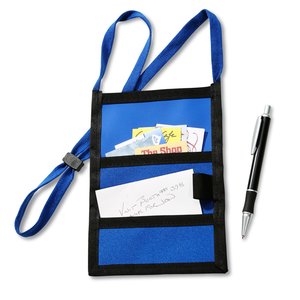 Additional Image 2 - a blue and black lanyard with a pen and a blue lanyard