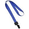 a blue lanyard with a black end