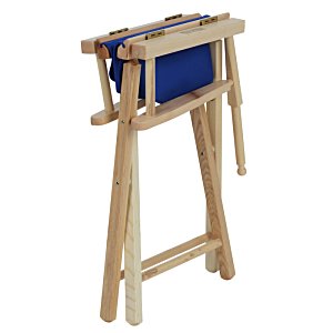 Additional Image 1 - a wooden stool with a blue seat