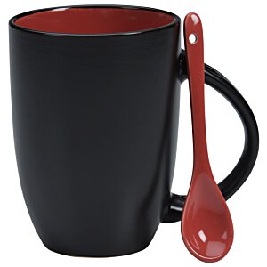 Additional Image 1 - a black mug with a red handle and a red spoon