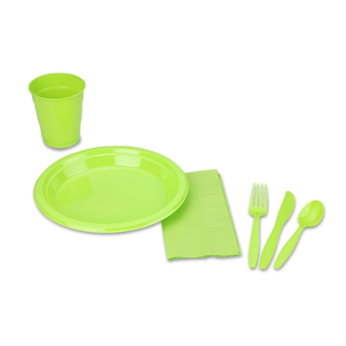 Additional Image 1 - a green plastic plate spoon fork and napkin