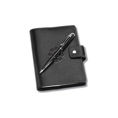 Additional Image 2 - a black leather notebook with a strap