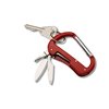 a red and white carabiner