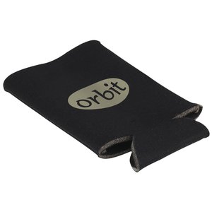 Additional Image 1 - a black beverage sleeve with a silver logo