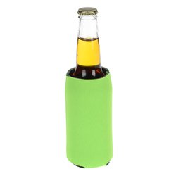 a green cooler with a bottle of liquid