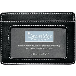 Additional Image 1 - a black card holder with a blue label