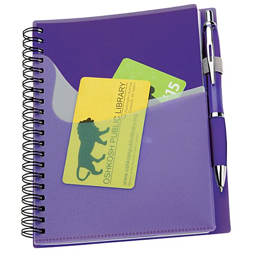 Additional Image 1 - a purple notebook with yellow and green papers