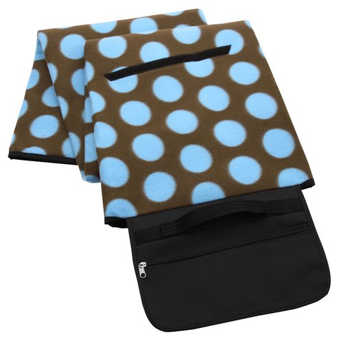 Additional Image 1 - a stack of folded brown and blue polka dot fabric