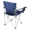 a blue folding chair with legs