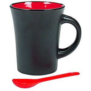 Additional Image 2 - a black and red coffee mug and a red spoon