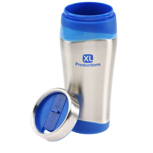 Additional Image 2 - a blue and silver travel mug