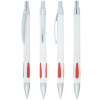 a group of pens with red caps