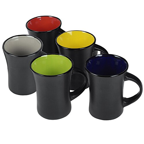 Additional Image 2 - a group of black mugs with different colored cups