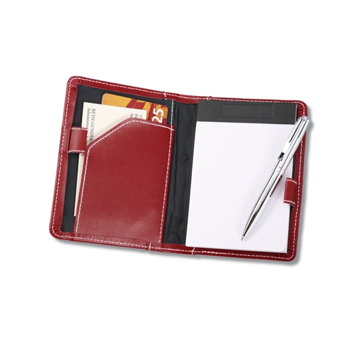 Additional Image 1 - a red leather organizer with a pen and paper