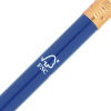 a blue pencil with a white logo