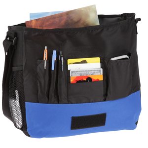 Additional Image 1 - a blue and black bag with a pocket full of papers and pens