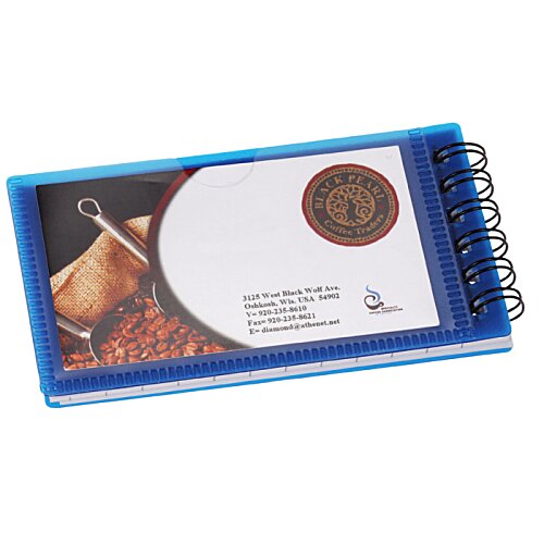 Additional Image 2 - a blue and white notepad with a white circle on it