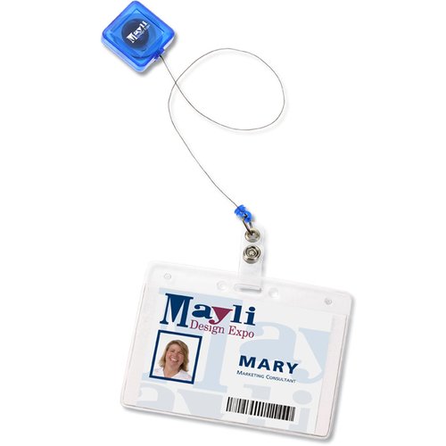 Additional Image 2 - a white badge with a blue tag attached to it