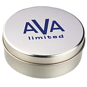 Additional Image 1 - a round silver container with blue text