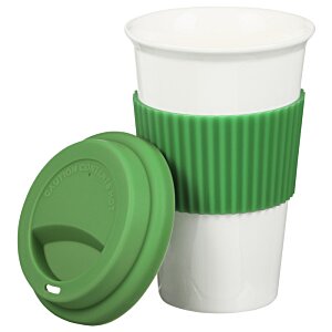 Additional Image 3 - a white and green coffee cup with a green lid