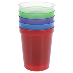 a stack of plastic cups
