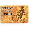 a card with a person on a bicycle