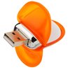 an orange pacifier with a silver metal clip