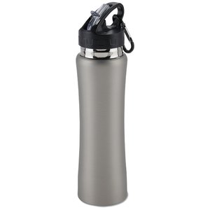 Additional Image 1 - a silver water bottle with a black lid