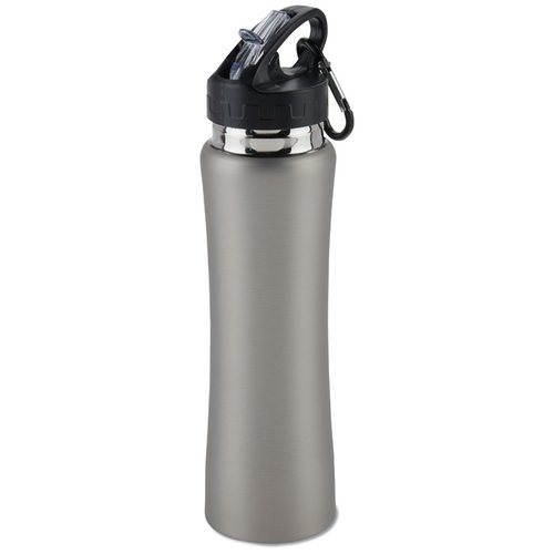 Additional Image 1 - a silver water bottle with a black lid