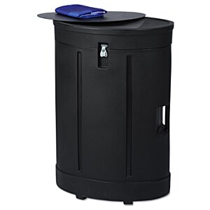Additional Image 1 - a black trash can with a blue lid